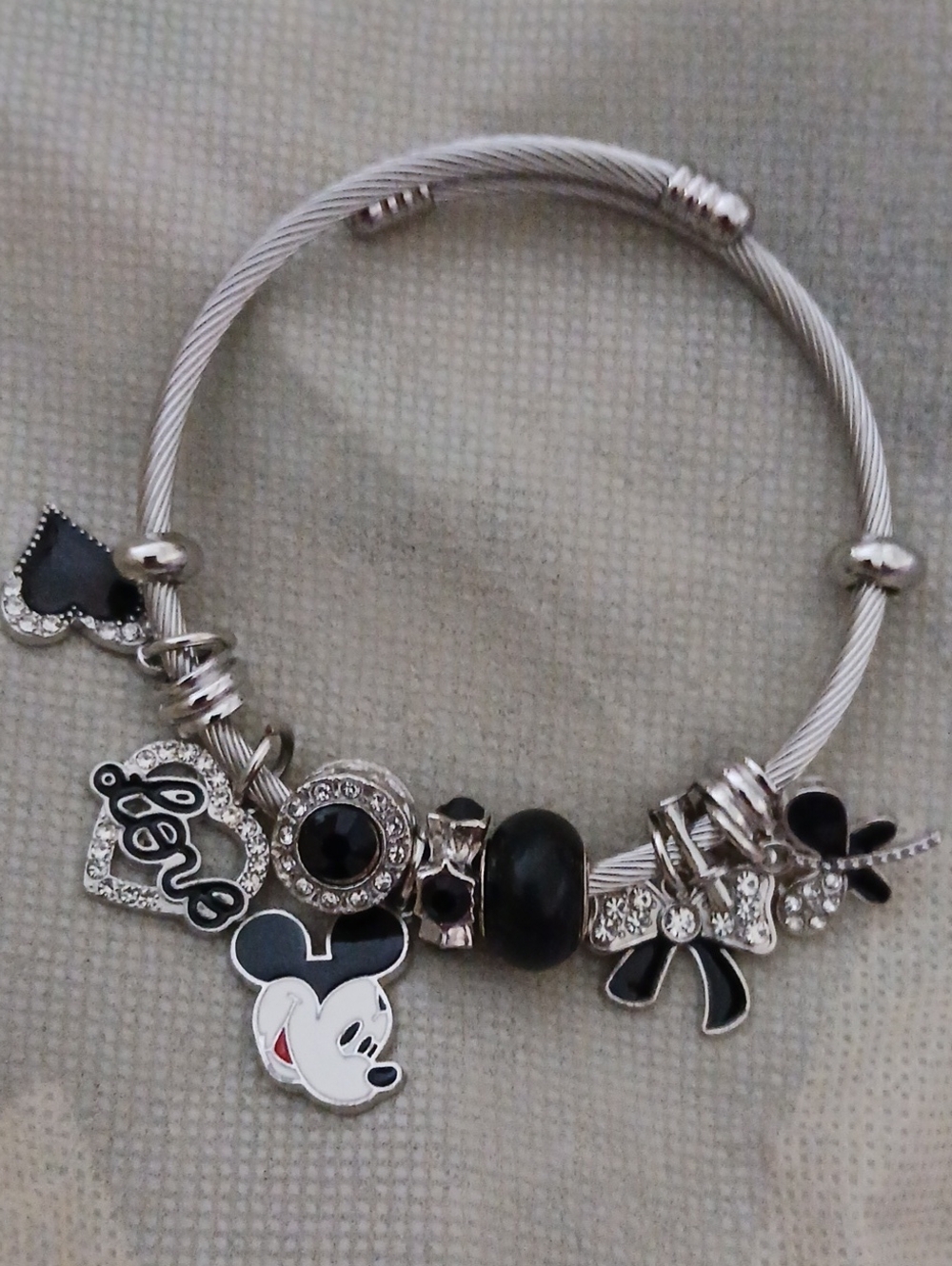 Mickey Mouse Black & Silver Charm Bracelet